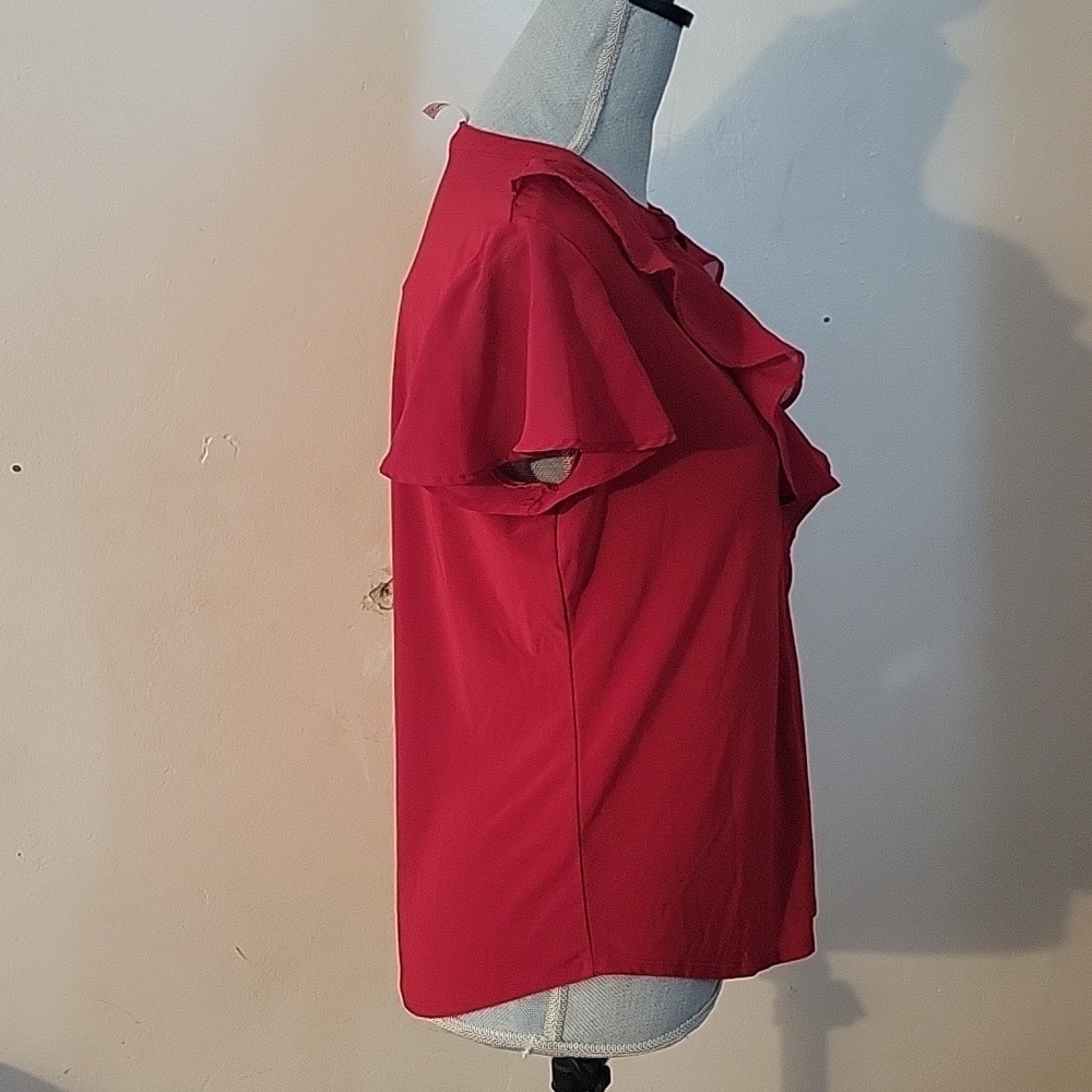 Perception Concept Ruffled, Button Up Red Blouse, Size: S - Picture 3 of 10